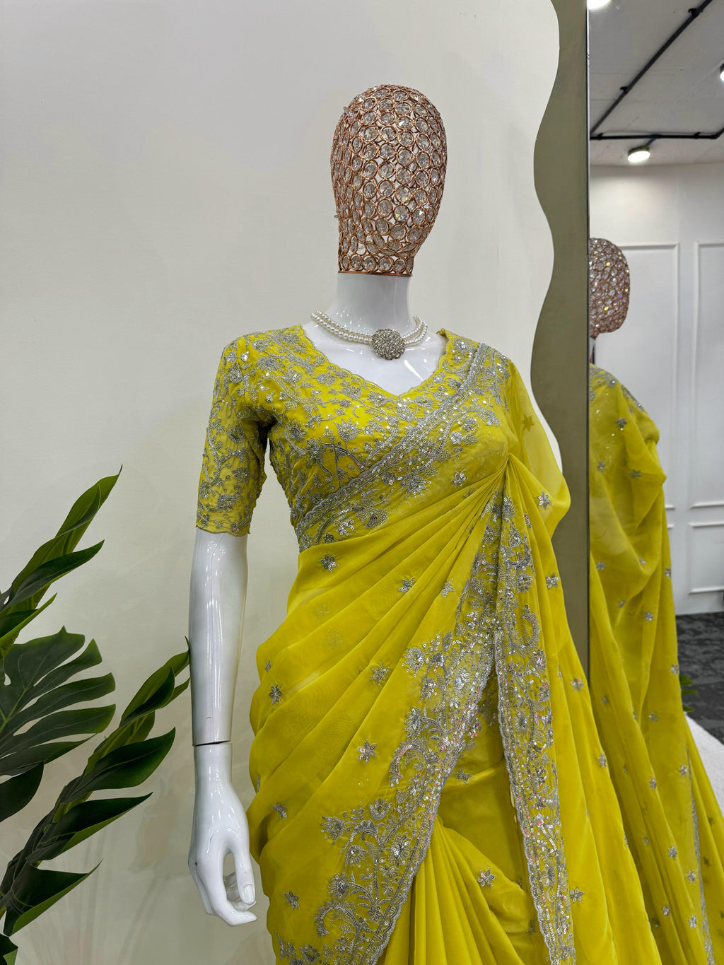 Yellow Silk Heavy Work Saree