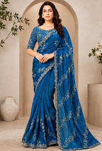 Blue Silk Heavy Work Saree