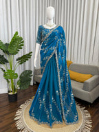 Blue Silk Heavy Work Saree