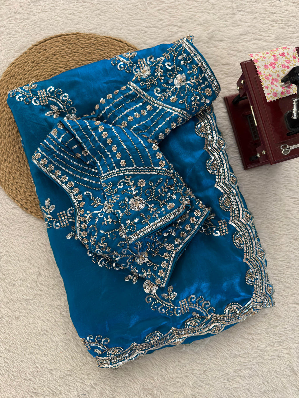 Blue Silk Heavy Work Saree