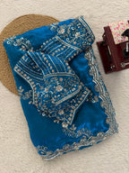 Blue Silk Heavy Work Saree