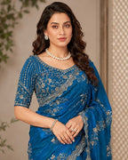 Blue Silk Heavy Work Saree