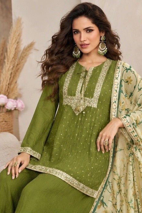 Green Silk Sharara Suit