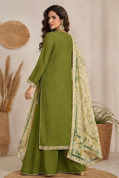 Green Silk Sharara Suit