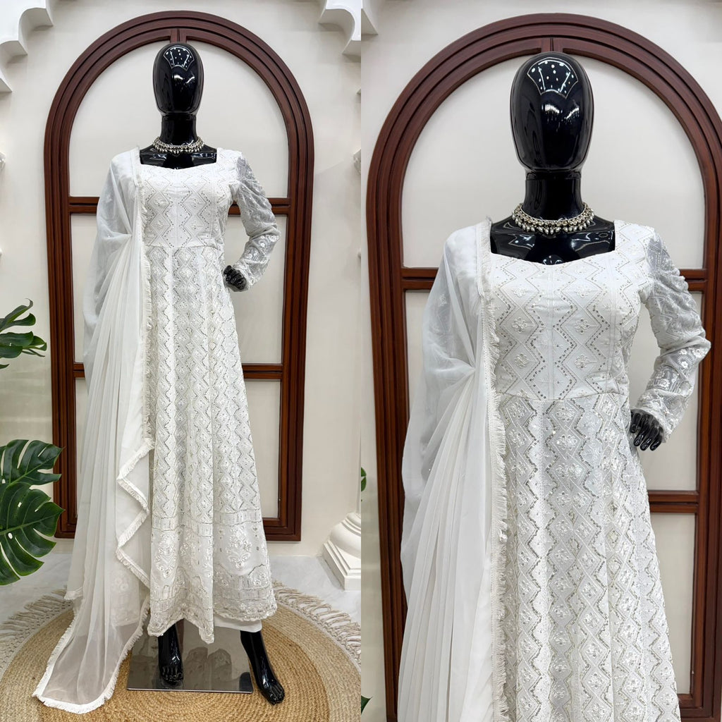 White Georgette Anarkali Set