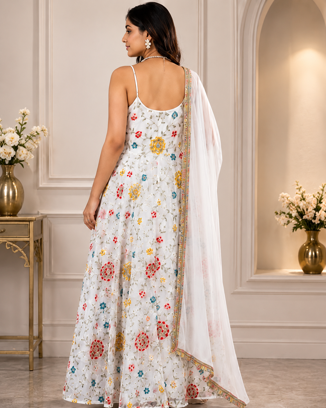 Flora Design White Anarkali Set