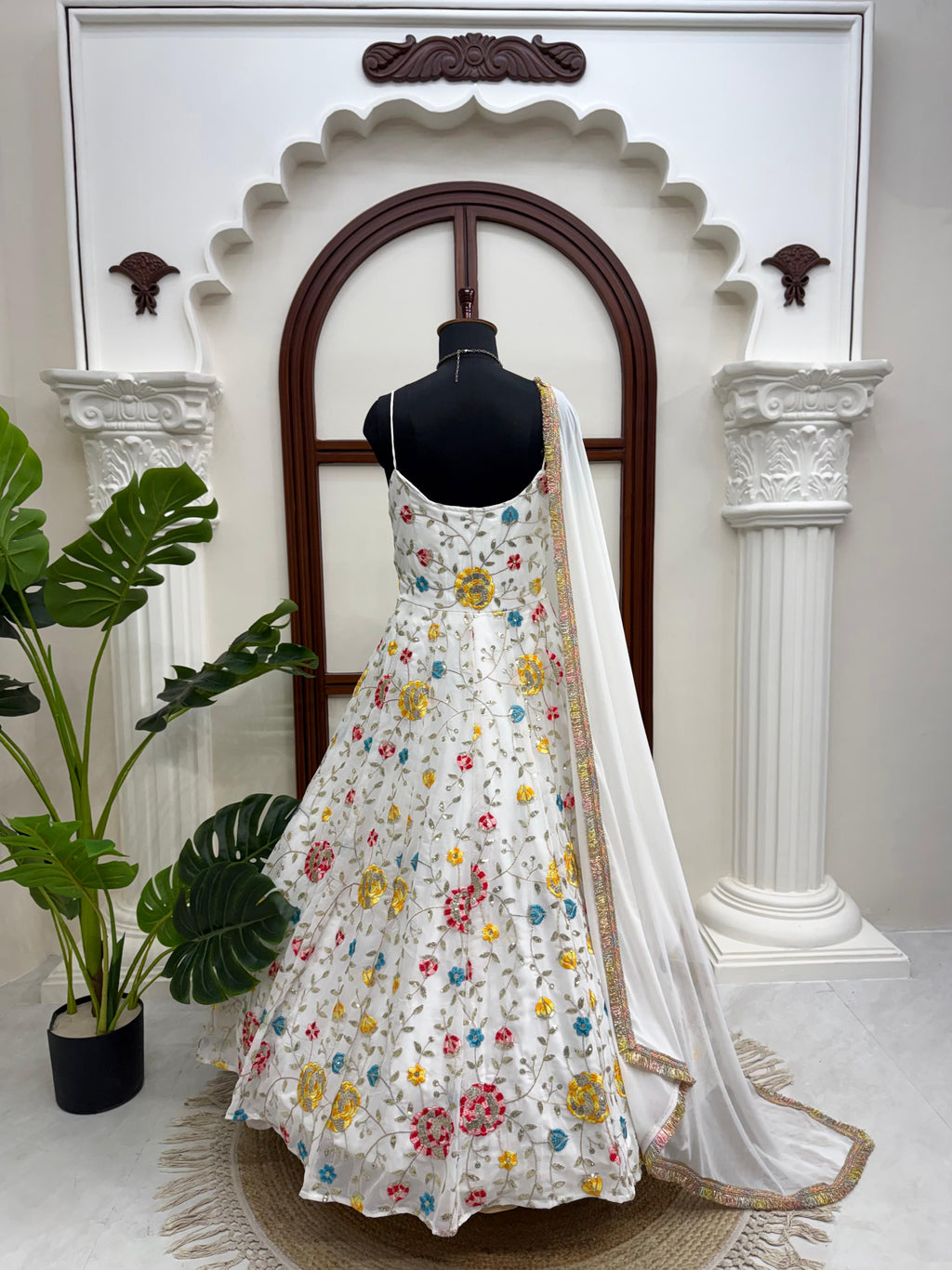 Flora Design White Anarkali Set