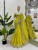 Yellow Silk Heavy Work Saree
