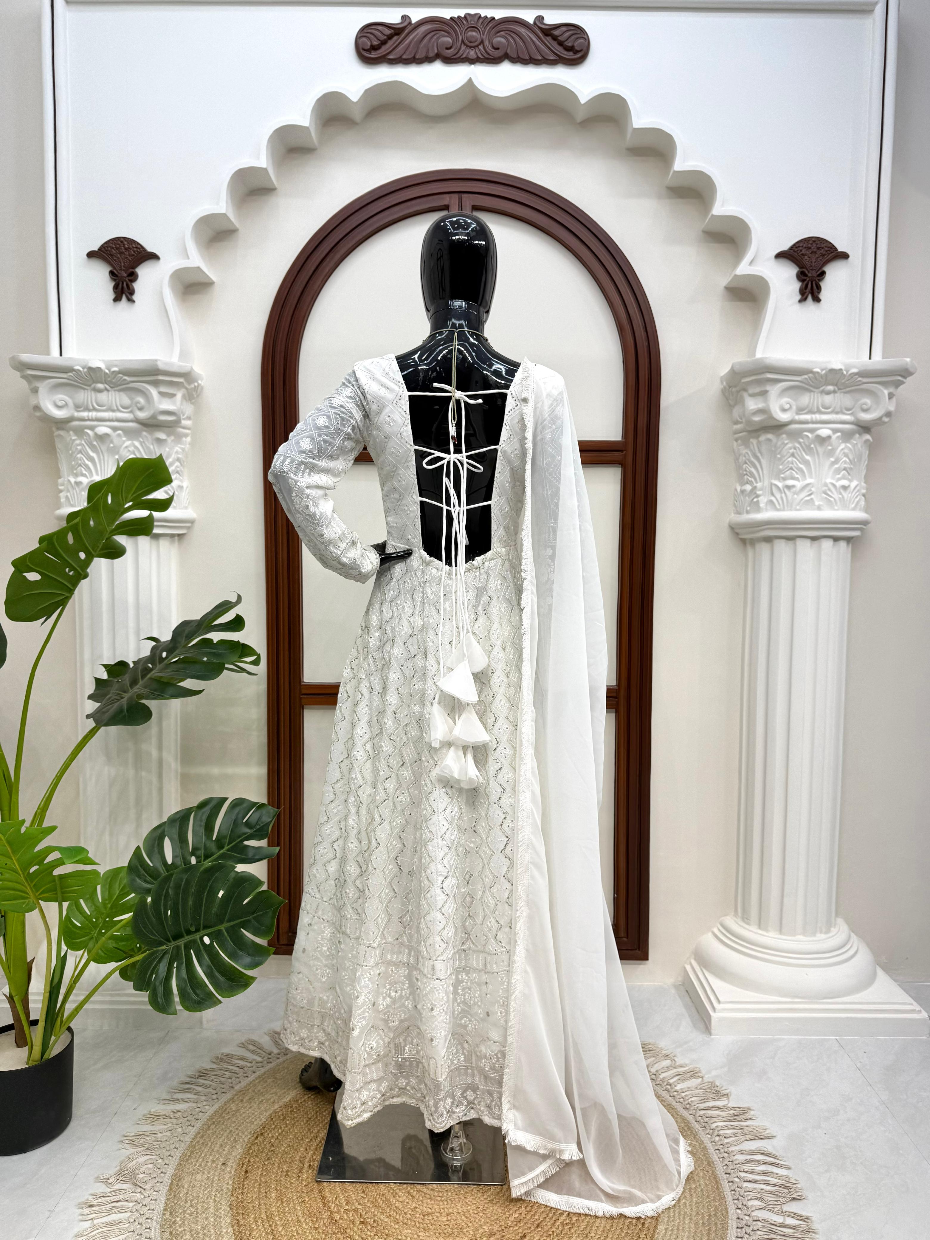 White Georgette Anarkali Set