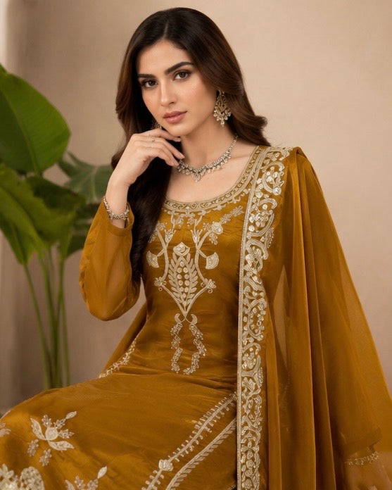 Mustard Yellow Silk Suit Set