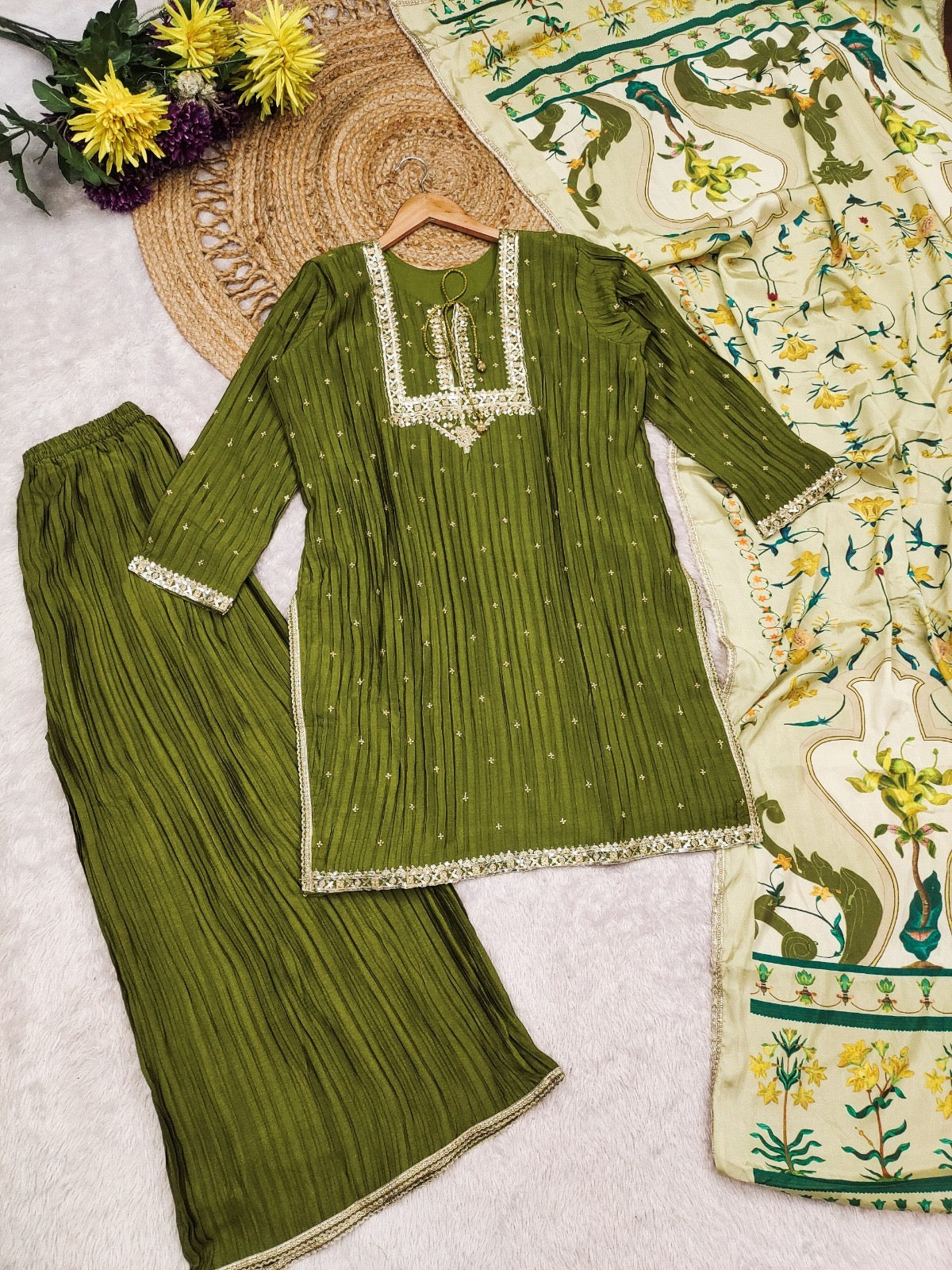 Green Silk Sharara Suit