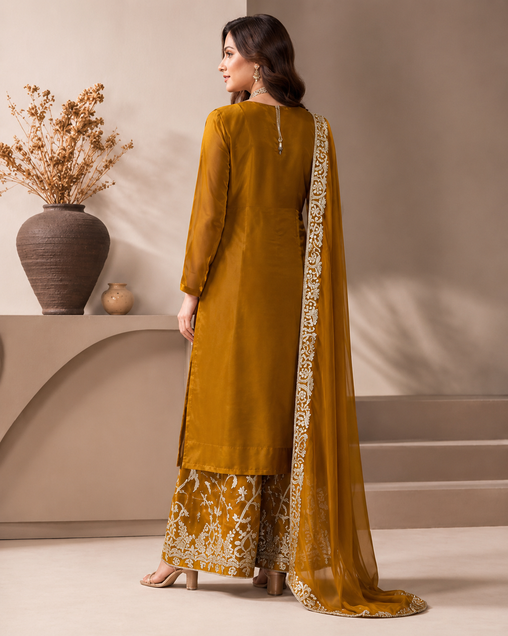 Mustard Yellow Silk Suit Set