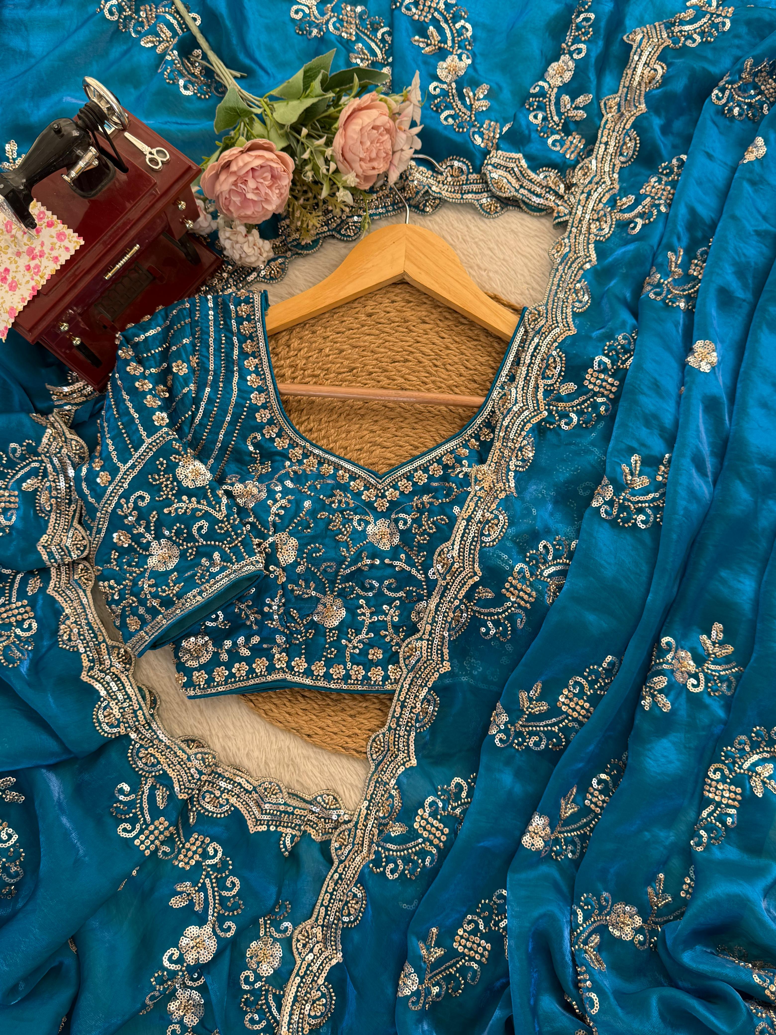 Blue Silk Heavy Work Saree
