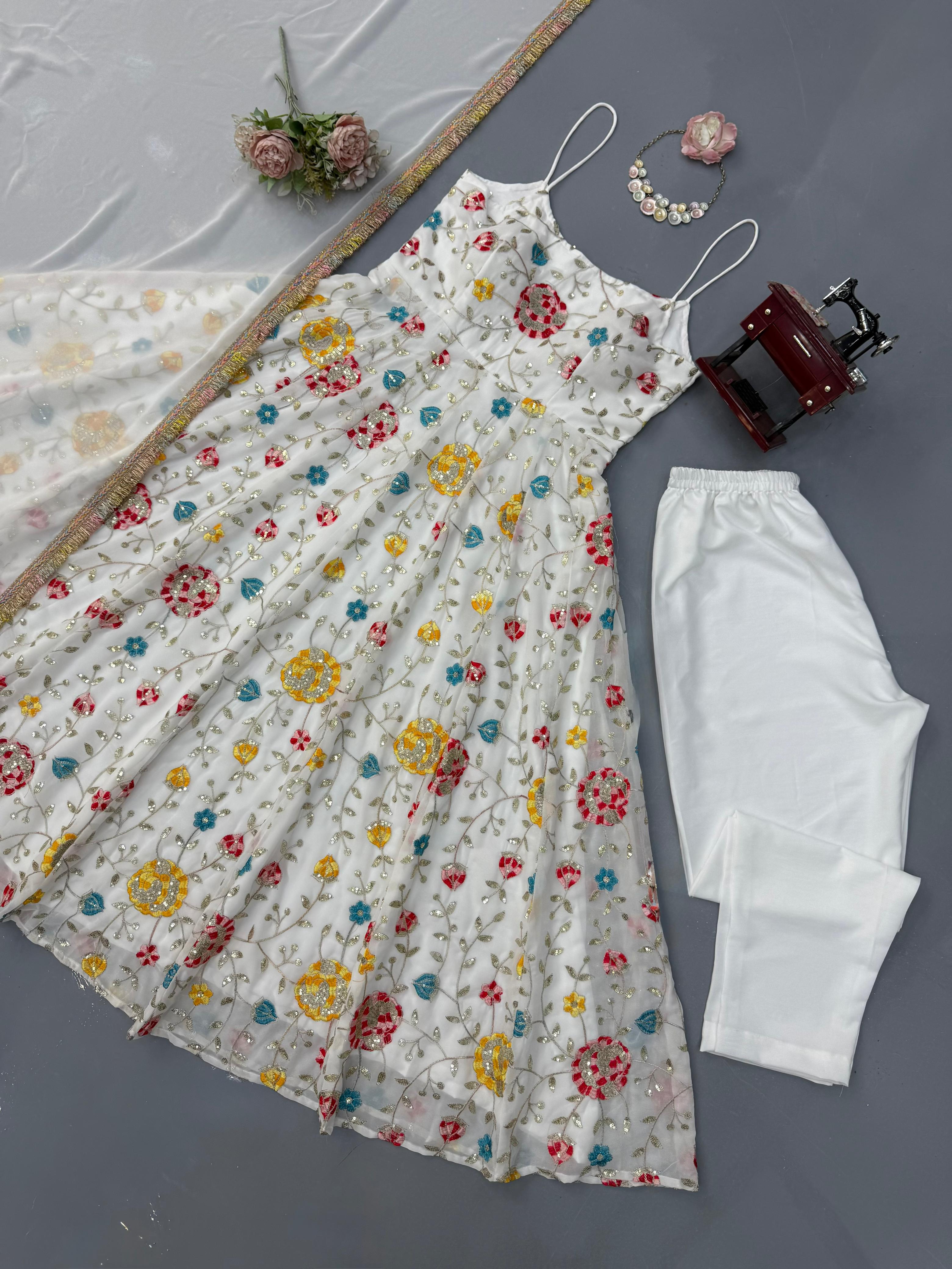 Flora Design White Anarkali Set
