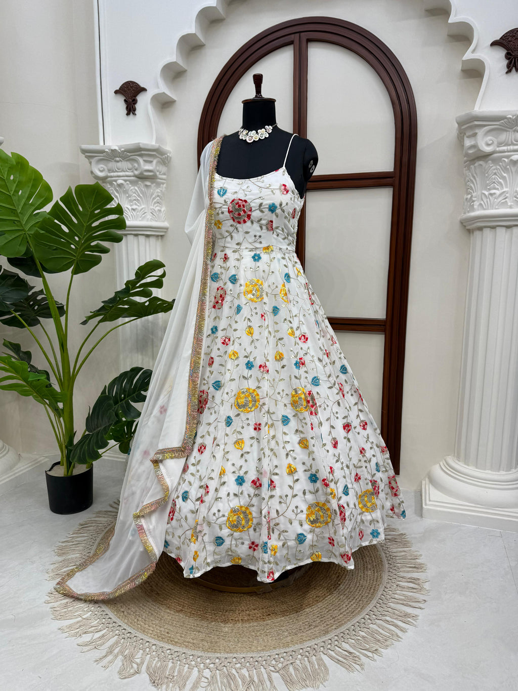 Flora Design White Anarkali Set