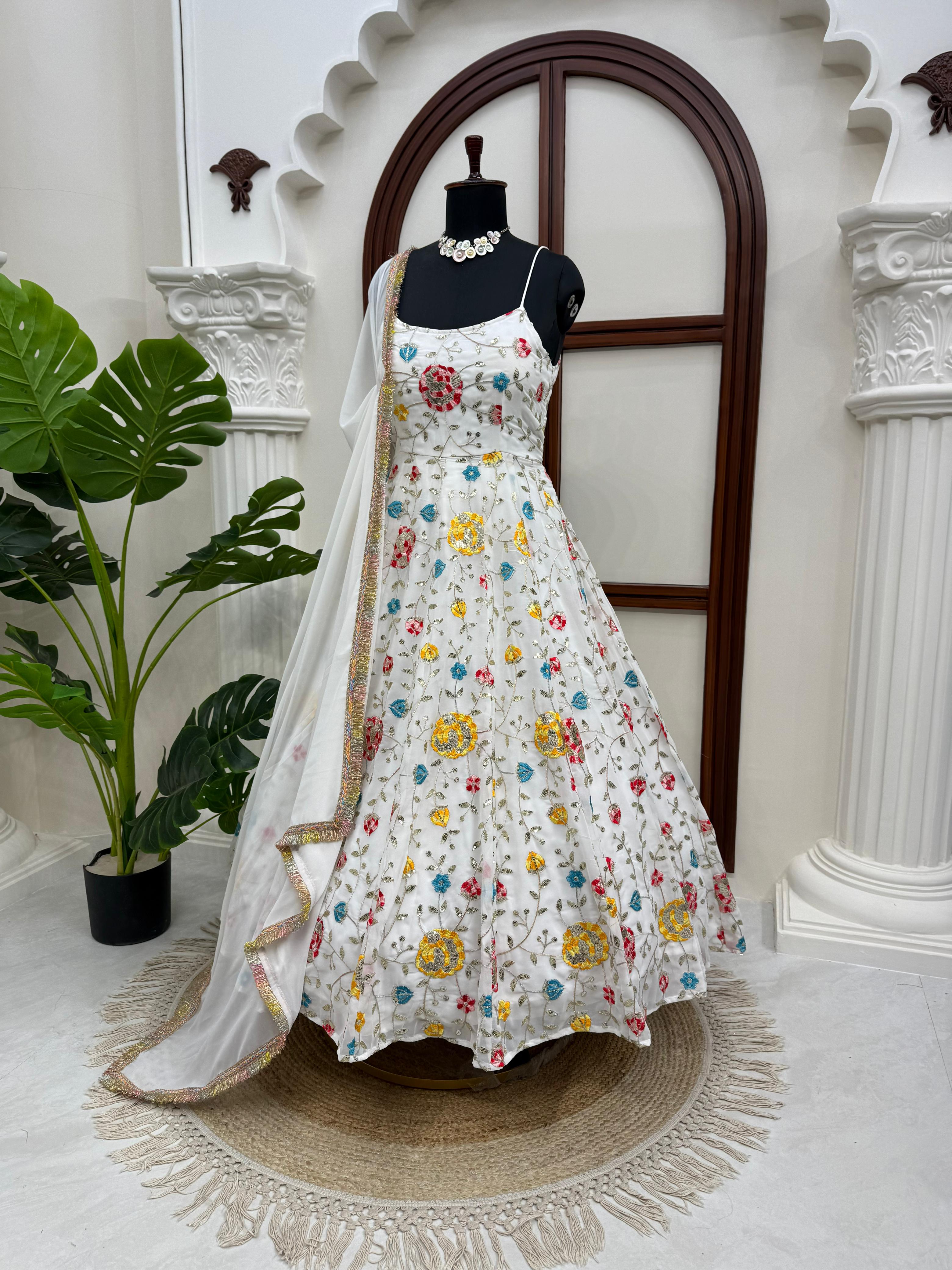Flora Design White Anarkali Set