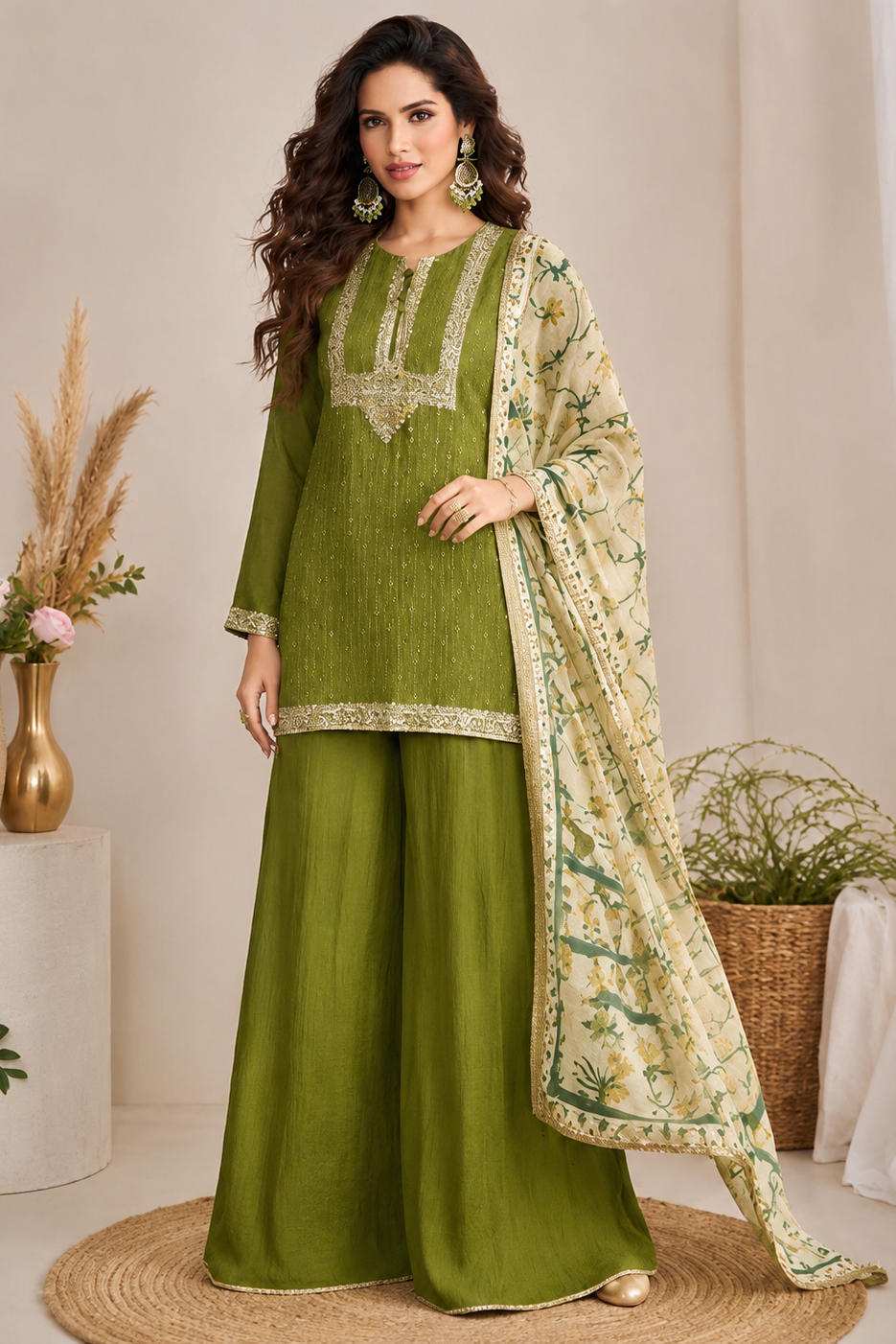 Green Silk Sharara Suit
