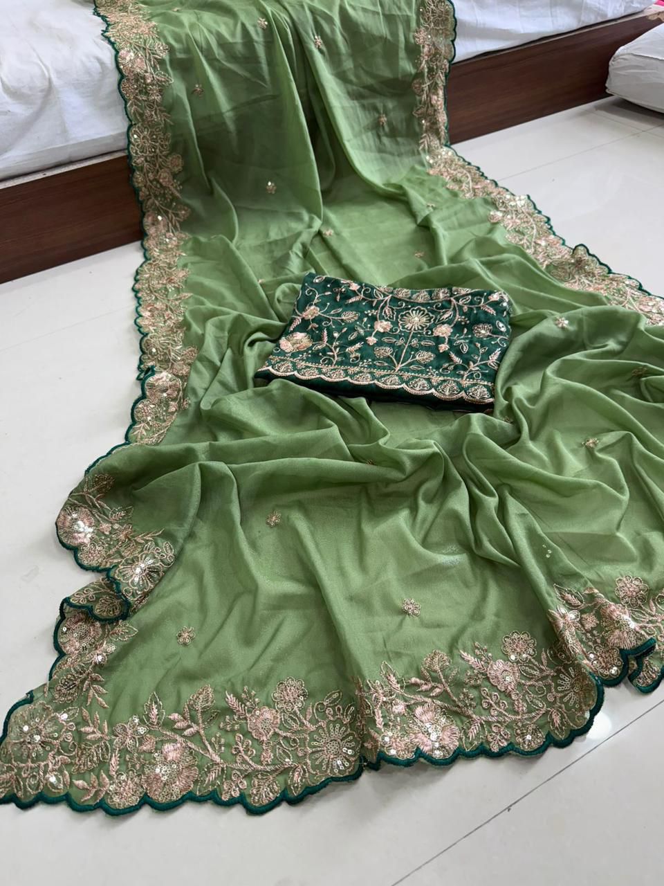 Pure Star Georgette Sequence Work Saree