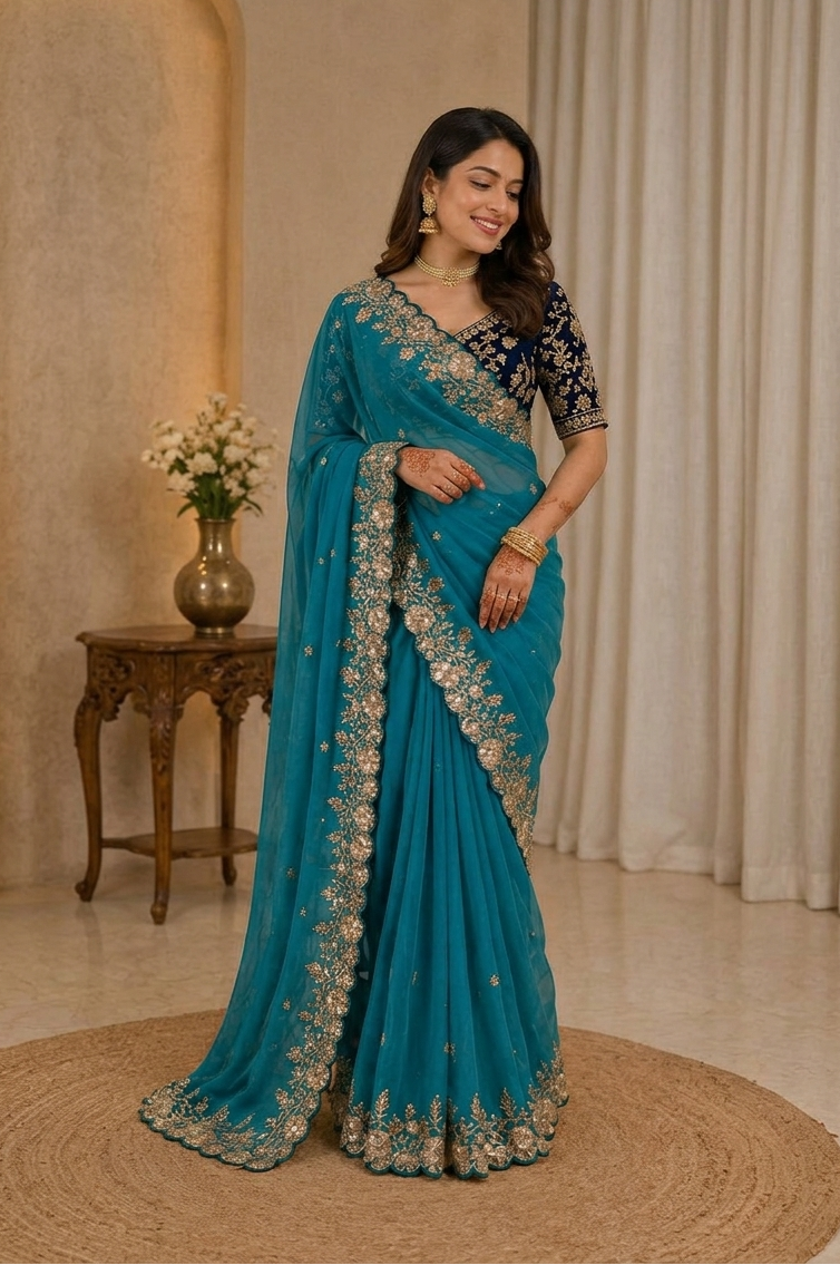 Pure Star Georgette Sequence Work Saree