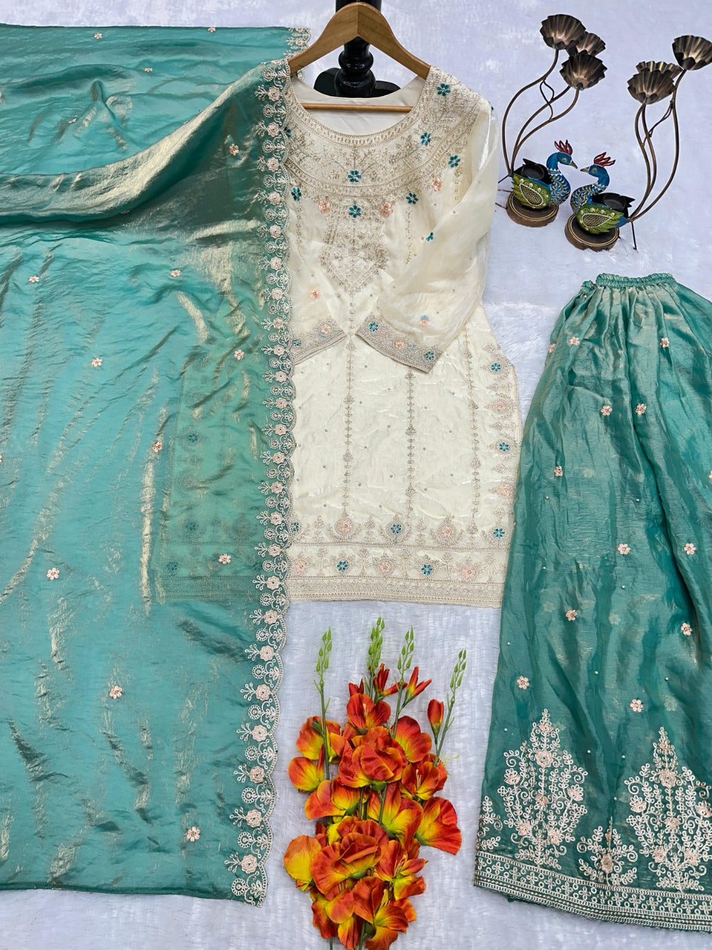 Women's Embroidered Silk Kurta Set