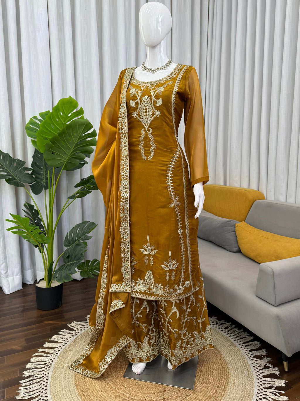 Mustard Yellow Silk Suit Set