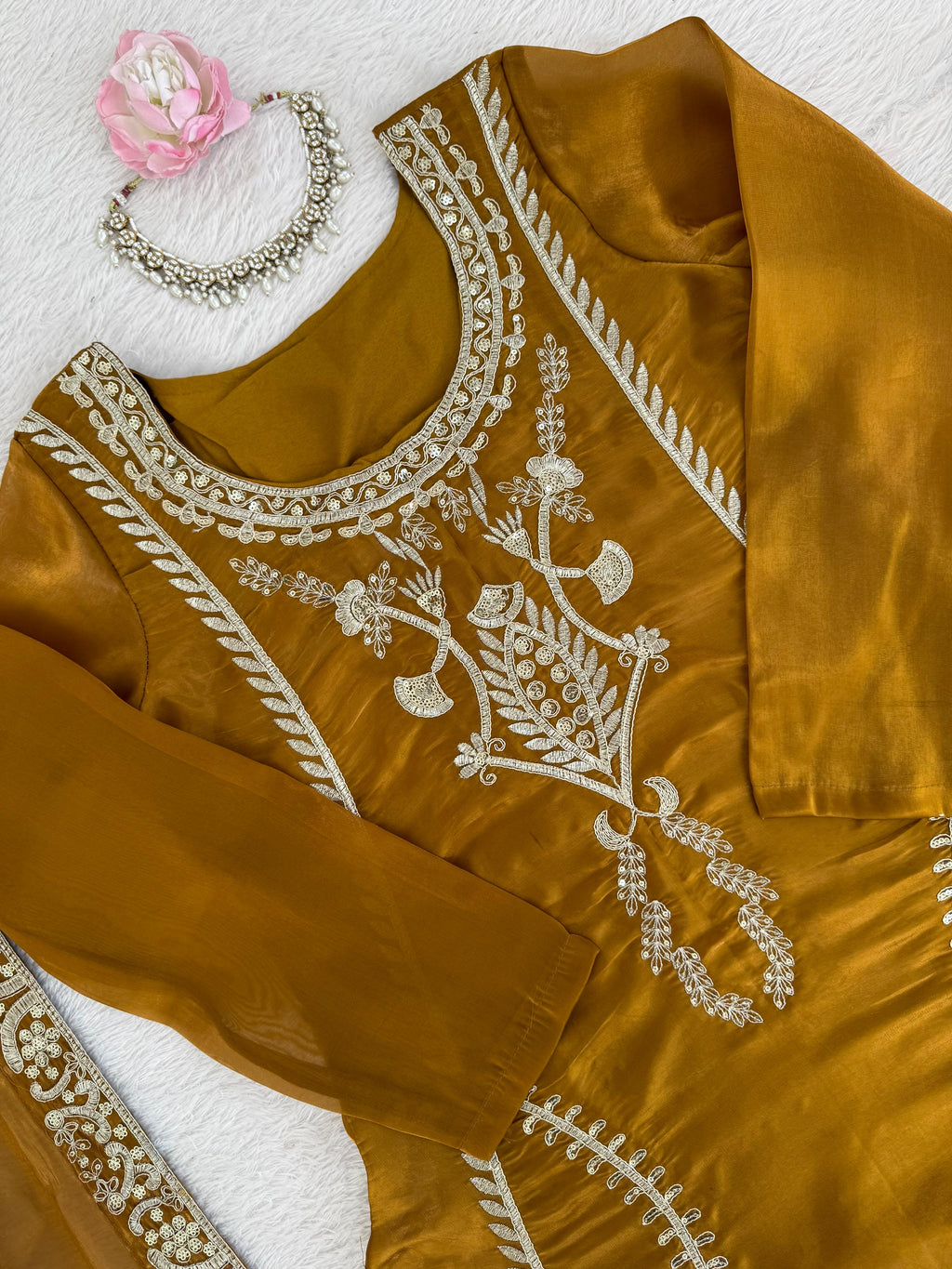 Mustard Yellow Silk Suit Set